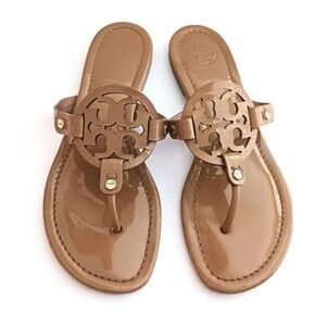 Tory Burch Miller Medallion Thong Sandal Tan Patent 8M